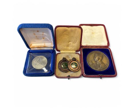 A collection of medals and commemorative medallions, to include a Board of Trade Rocket Apparatus Proof of Service at a Wreck