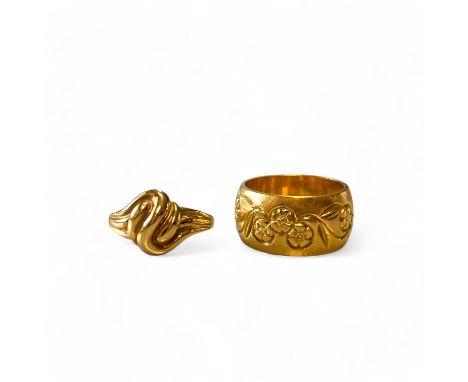 18ct Yellow Gold Hallmarked 1cm Wedding Band Size N Approximately Along With A 9ct Yellow Gold Hallmarked Knot Ring Size L 1/