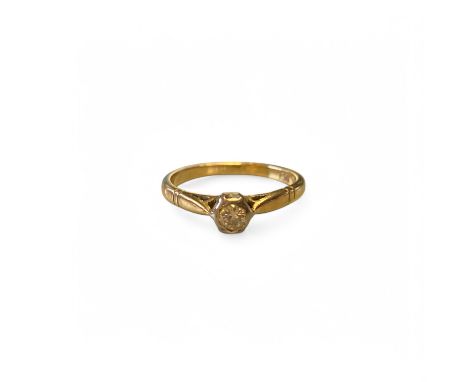"9ct" Marked And 9ct Yellow Gold Tested Diamond Ring Size J Approximately  Diamond Width: 3mm  Weight: 1.8g