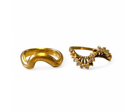 Two 18ct Gold Rings. The First An 18ct Yellow Gold Twist Ring Size K 1/2 Approximately And An 18ct Yellow Gold Diamond Set Ri