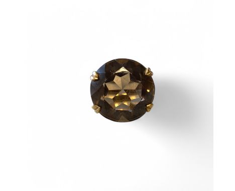 "9ct" Marked And 9ct Yellow Gold Tested Single Stone Smokey Quartz Cocktail Ring Size L Approximately  Stone Size: 21mm  Weig