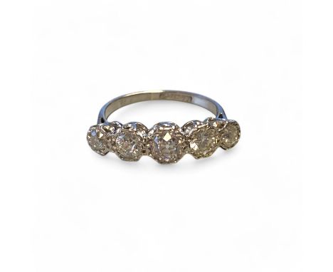 "18ct" Marked And 18ct White Gold Tested 5 Stone Diamond Ring. Total Diamond Weight Approximately 1.4ct With The Central Ston