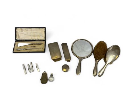 A quantity of silver dressing table and other items, to include two silver backed brushes with etched decoration, two others 