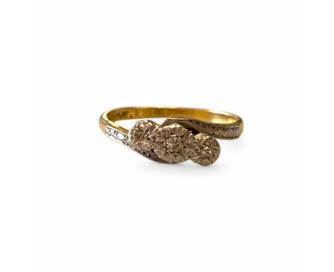 "18ct" Marked And 18ct Yellow Gold Tested 3 Stone Diamond Ring Size M 1/2 Approximately  Weight: 3g