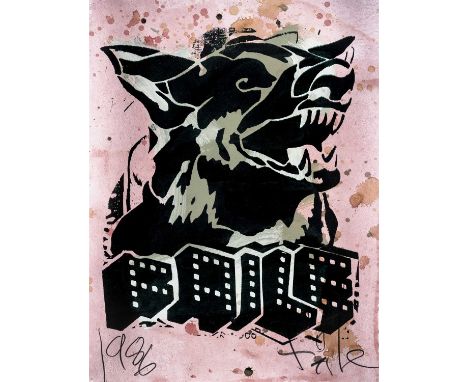 Faile (Collaboration) ‘Faile Dog II', 2006, silk screen and mixed media on Archival 140 LB watercolour paper, singed and insc