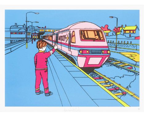 Ben Eine (British b.1970), 'Blue Train', 2006, screen print in colours on wove paper, signed, dated and numbered from an edit