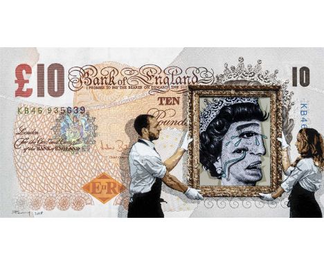 Penny (British), 'The Weeping Woman', 2018, HPM, C-print with spray paint and multi layer stencil on a £10 Note, singed and d
