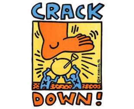 Keith Haring (American 1958-1990), ‘Crack Down!’, 1986, offset lithograph in colours on paper, produced as part of The Crack-