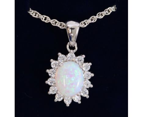 Opal dress pendant necklace stamped 925   Condition Report   Click here for further images, condition, auction times & delive