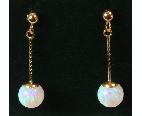 Pair of opal drop ear-rings stamped 375   Condition Report   Click here for further images, condition, auction times & delive