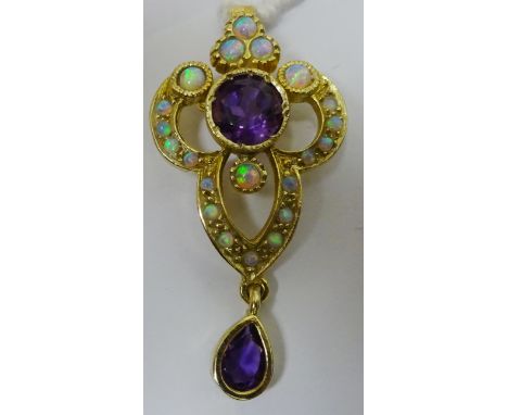 Gold -plated amethyst and opal pendant