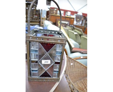An early 20th century gas stained glass hall light
