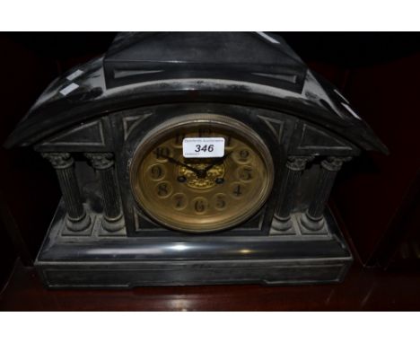 A Victorian slate temple form mantel clock