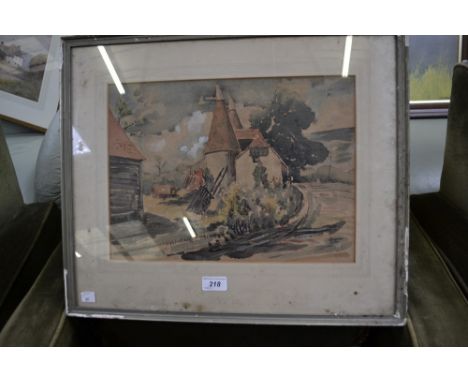 R**by (20th century)Farmyard and Oasthousesindistinctly signed, watercolour, 27.5cm x 37cm