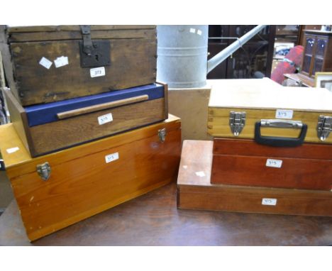 Boxes and Object - a wooden miniature slatted travelling trunk with domed cover; other wooden storage boxes; cases; qty