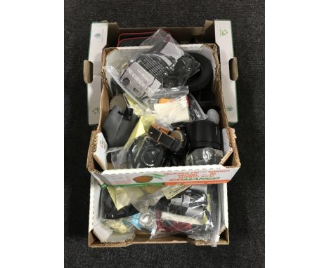 Four boxes of digital cameras, cameras bags, wrist watch etc 