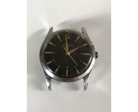 A gents stainless steel Rolex Oyster Perpetual automatic centre seconds wristwatch, Ref. 6332, black dial with baton numerals