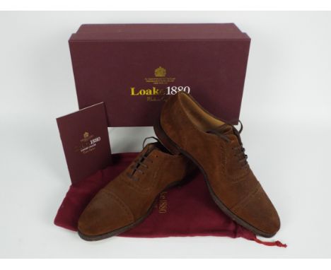 Loake - A boxed pair of Loake Trinty PS shoes in Cinnamon Suede in size 9 F, with welted soles. Shoes show signs of light wea