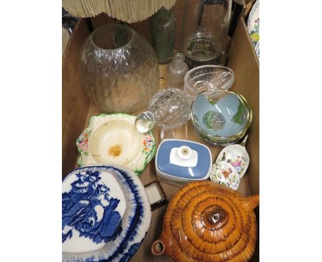 Portmeirion chamber pot, Burlington ware "Devon Cob" cottage teapot and other glassware and ceramics 