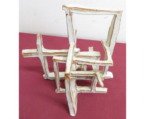 Robin Jane Wells: 'Chinese White' ceramic open work sculpture, circa 1960s (H25cm x W30cm D18cm), other similar abstract scul