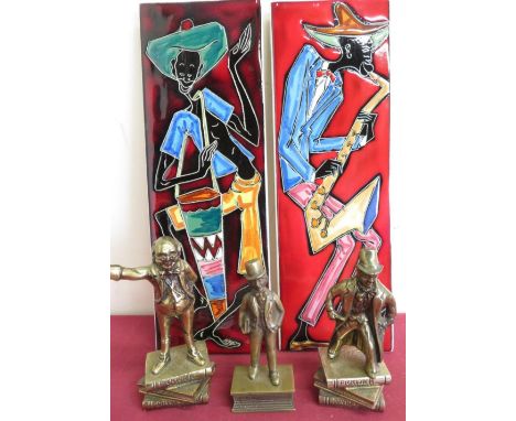 Set of three cast brass Dickens character models from the originals by J Potter, Mr Pickwick, Artful Dodger and similar David