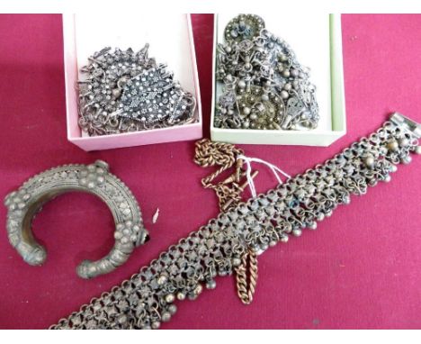 Indo-Persian bangle, other similar jewellery and a rolled gold tapering curb link watch albert chain 