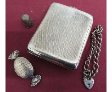 Box in the form of a wrapped, boiled sweet, stamped CME 925, George V engine turned silver curved cigarette case 1918, George