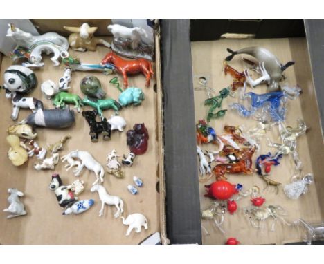Collection of glass animals, majority dogs including horses, pigs, a seal other ceramic animals (2 boxes) 