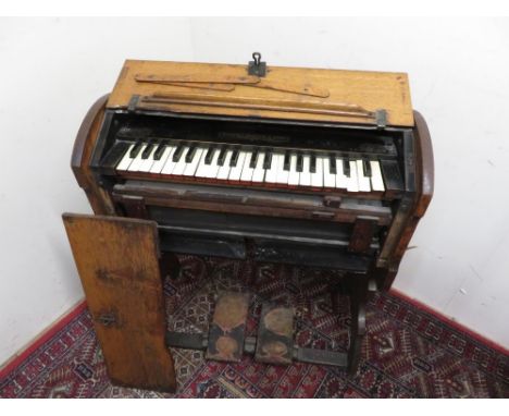 Robert Maver &amp; Son of Glasgow portable harmonium in travelling oak case (W70cm x D37cm x H82cm) 