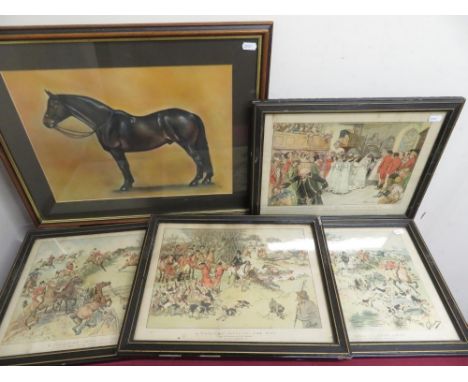 Set of five Pears prints after Hugh Thomson, 'Tally Ho' 1-V, a print after J R Herring, three horses in a stable, an equestri