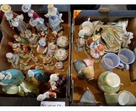 Two boxes containing a quantity of English and Continental ceramic figurines, 19th century and later, together with assorted 