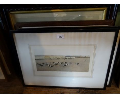 After Cecil Aldin, a pair of prints, each of hunting scenes in ebonised glazed frames, together with a print entitled 'Shoote
