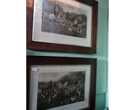 After H. Fleury, pair of prints, entitled Reynard's Victim and Caught in the Act, each of hunting scenes, 36cm x 49cm in oak 
