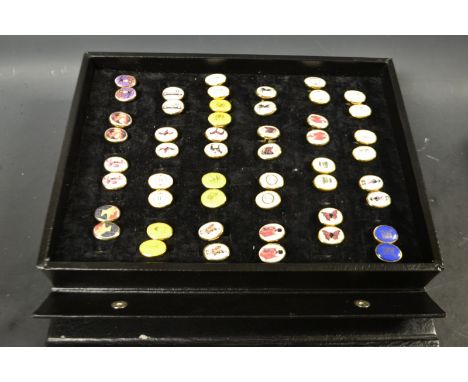 Cuff Links - a collection of twenty four pairs of gold plated and silver gilt cuff links, each with decorated tops, including