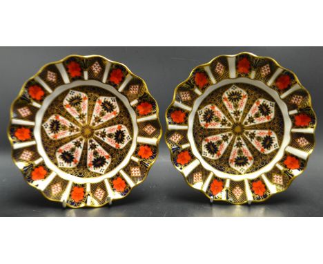 A pair of Royal Crown Derby  1128 Imari fluted dessert plates, first quality 