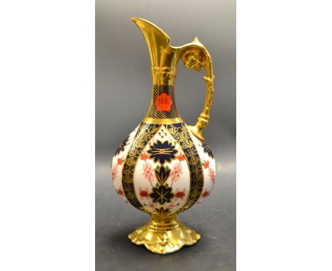 A Royal Crown Derby 1128 Imari solid gold banded Kedleston ewer, first quality 