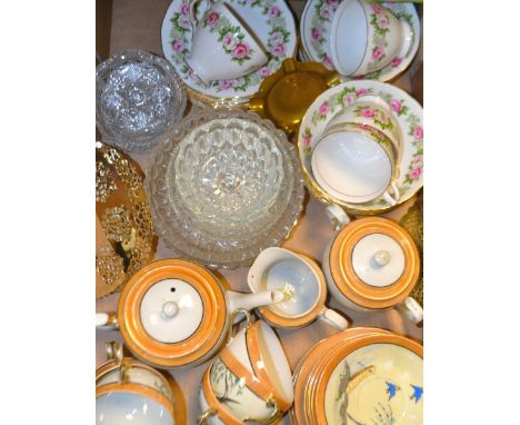 Ceramics and Glass - a Colclough part breakfast set; a Japanese eggshell porcelain six setting tea service; cut glass preserv