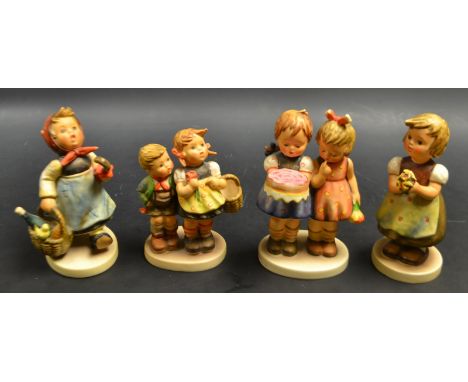 A Goebel figure Visiting an Invalid, Krankenbesuch, others including  To Market, Happy Birthday etc (4)  