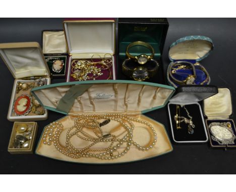 Watches and Jewellery - a vintage Rotary gold plated and stainless steel wrist watch, leather strap;  others;  cameo pendant 
