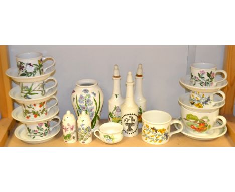 A Portmeirion Botanic Gardens part tea service comprising, six cups and saucers; salt and pepper pot, vase etc