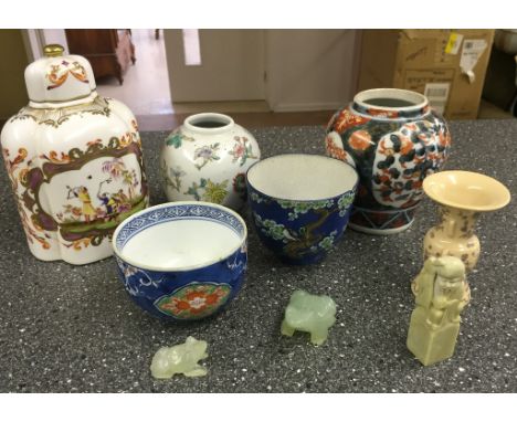A quantity of Oriental ceramics to inc vases, tea caddy etc