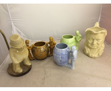 A quantity of Churchill jugs; together with a lamp base