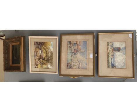 Three watercolours signed Frank C. Gill, depicting Venetian & East Anglian landscape scenes; together with a 19th century oil