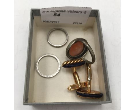 A platinum ring, diamond eternity ring (A/F); together with cufflinks and a silver cameo ring