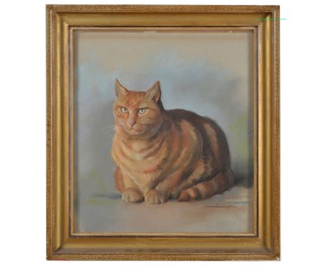 Sam Morse-Brown (British, 1903-2001):Portrait study of a seated ginger cat, pastel, signed lower right and dated 1958, remnan