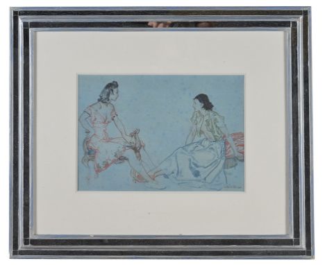 Sir William Russell Flint, R.A., P.R.W.S., R.S.W. (British, 1880-1969):Two seated ladies in conversation, coloured chalk stud