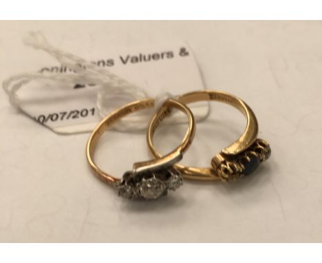 An 18ct diamond trilogy ring; together with one other