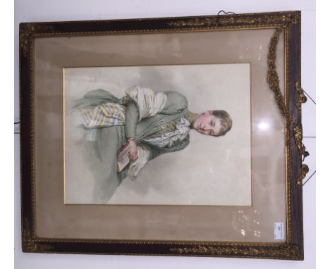 Josefine Swoboda (1861-1924):A portrait of a seated lady holding a book, watercolour, signed & dated 1891, 46 x 34 cm