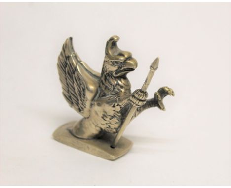A Vauxhall car mascot, in the form of a Griffin, mounted to a signed rectangular base, measuring 8cm high
