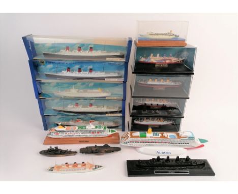 An assorted collection of boxed scale models of ocean liners by Gilbow &amp; Hornby Minic to include a coal made scale model 